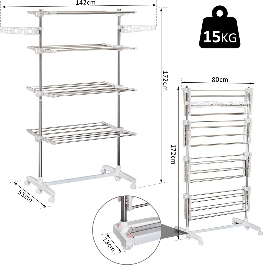 HOMCOM Suszarka na pranie wieżowa mobilna Składane skrzydła boczne 3 lub 4 poziomy Praktyczna i oszczędzająca miejsce | Aosom PL
