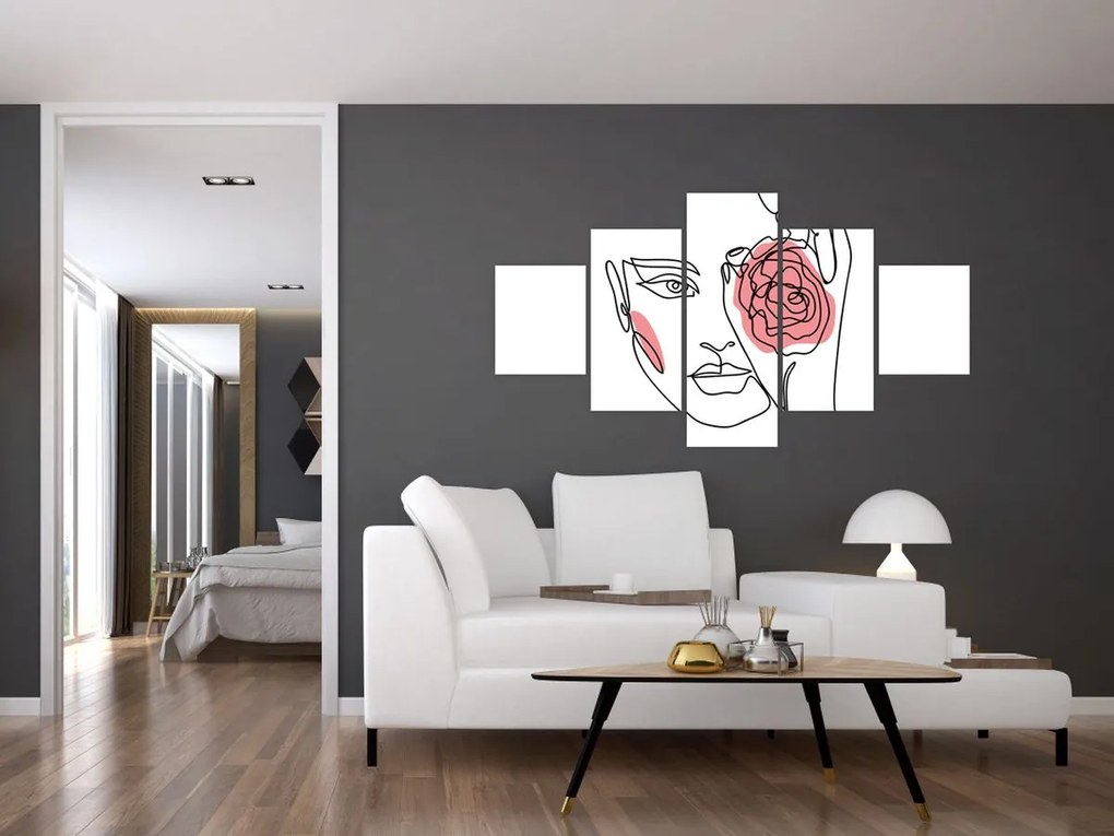 Obraz - Line art twarz z różą (125x70 cm)