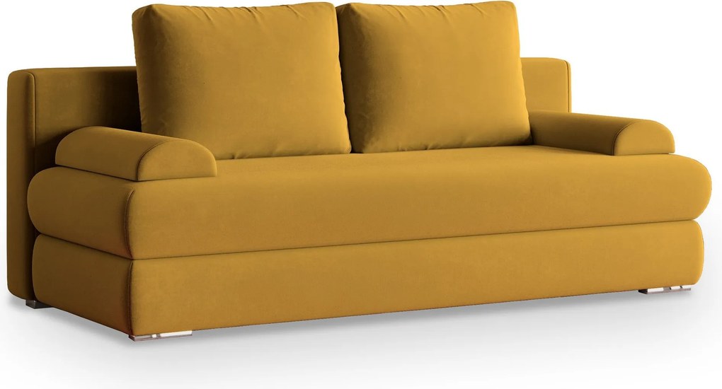 Masseno Sofa ASPERO z funkcją spania i pojemnikiem na pościel, Rozkładana sofa - Żółty, KRONOS 01