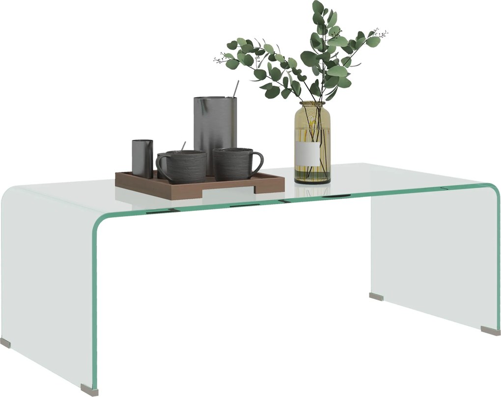 HOMCOM Stabilny stolik kawowy ze szkła, jednoczęściowy design, prosty i nowoczesny, 100 x 50 x 35 cm, Przezroczysty | Aosom PL