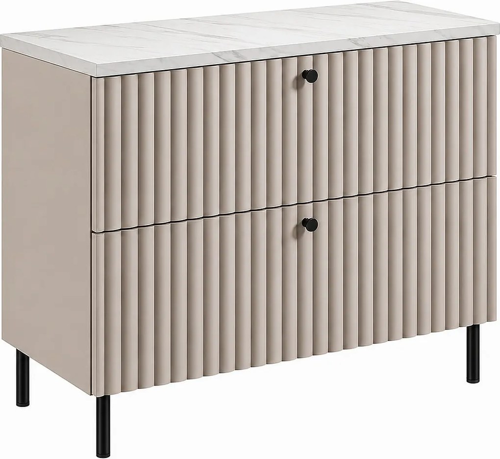 Szafka łazienkowa stojąca z blatem 80, kaszmir + blat z efektem marmuru Bianco, uchwyty w trzech kolorach, nogi czarne, 80 x 44,4 x 73,6 cm