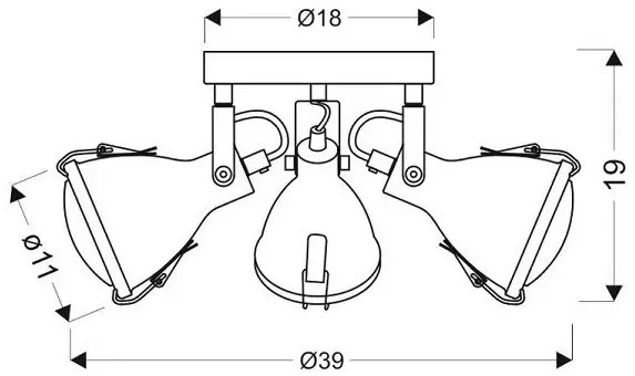 Stalowa lampa sufitowa z trzema reflektorami - V097 R1-S04
