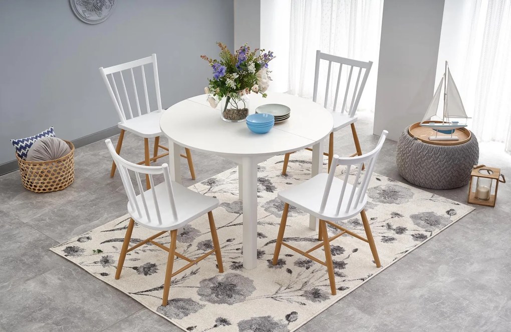 Biały stół rozkładany z okrągłym blatem Ringo