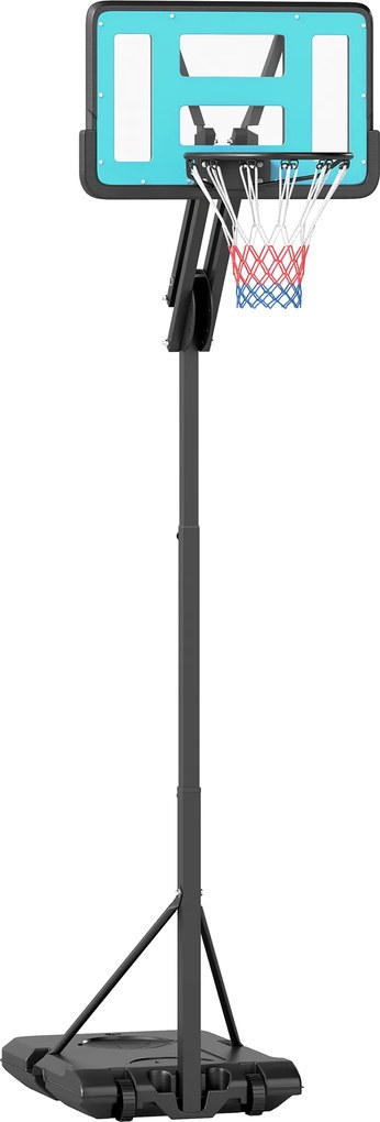 SPORTNOW Kosz do Koszykówki, Regulowany 146-236 cm, Stojak na Kołach, Stal, Plastik, Czarny