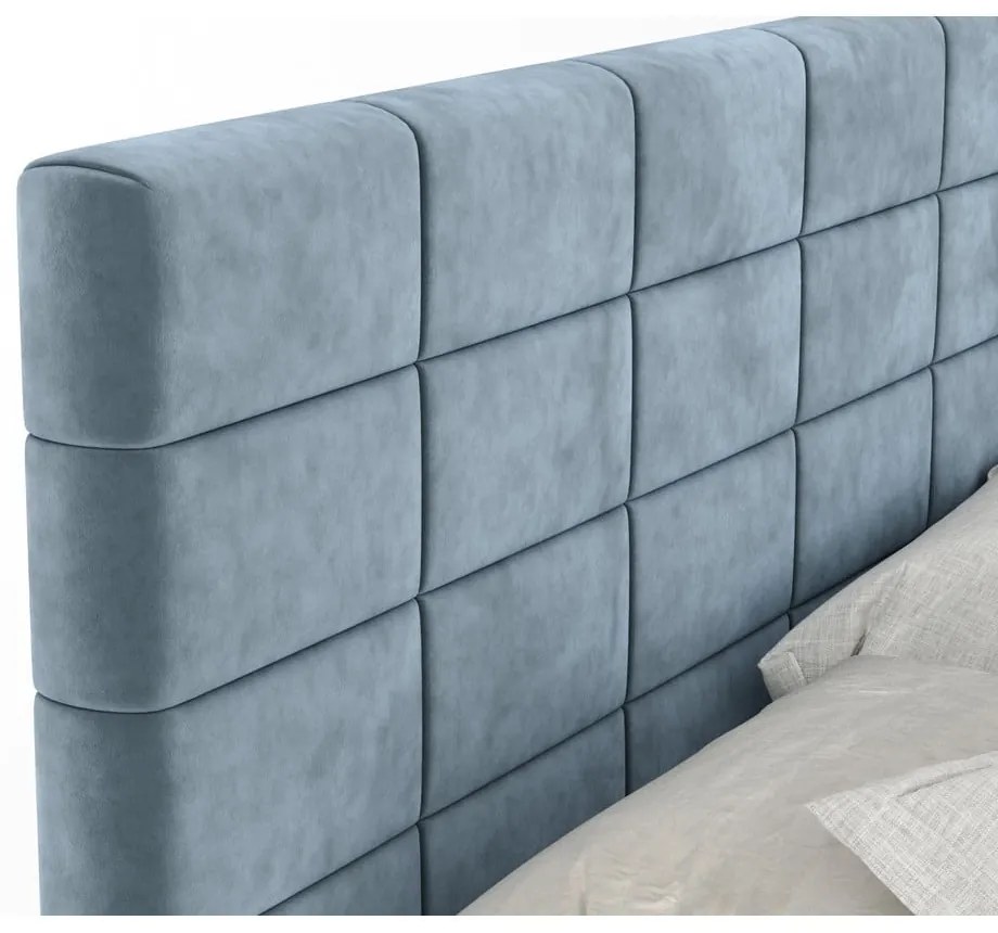 Niebieskie łóżko kontynentalne ze schowkiem 200x200 cm Ava – Maison de Rêve