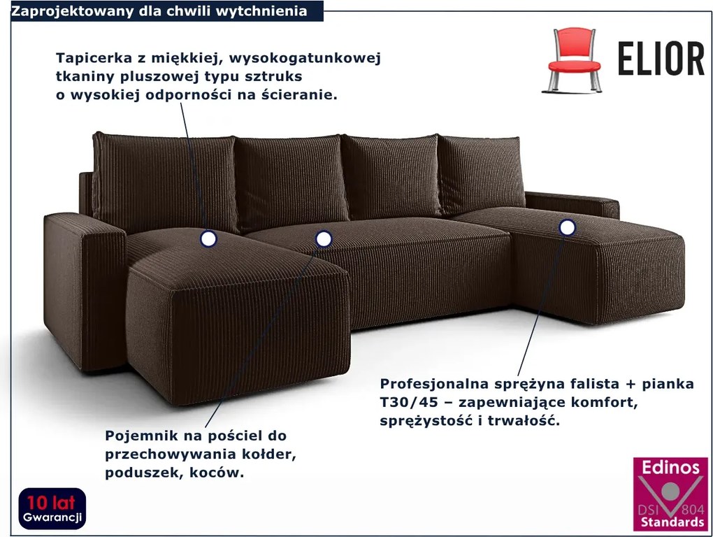 Brązowy sztruksowy narożnik rozkładany z pojemnikiem L8-P51