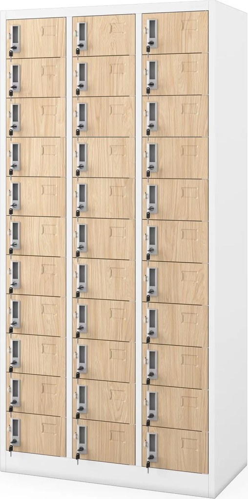 Metalowa szafa depozytowa Eco Design Oliver 90x45x185 cm, biały/dąb sonoma