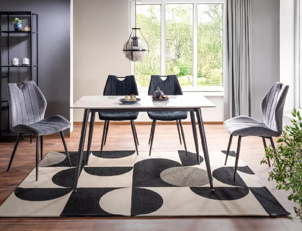 Stół jadalniany RION 130x70 cm z ceramicznym blatem, biały marmur