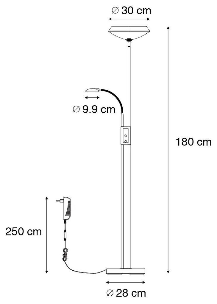 Lampa stojąca czarna w tym LED i ściemniacz z lampką do czytania - Fez