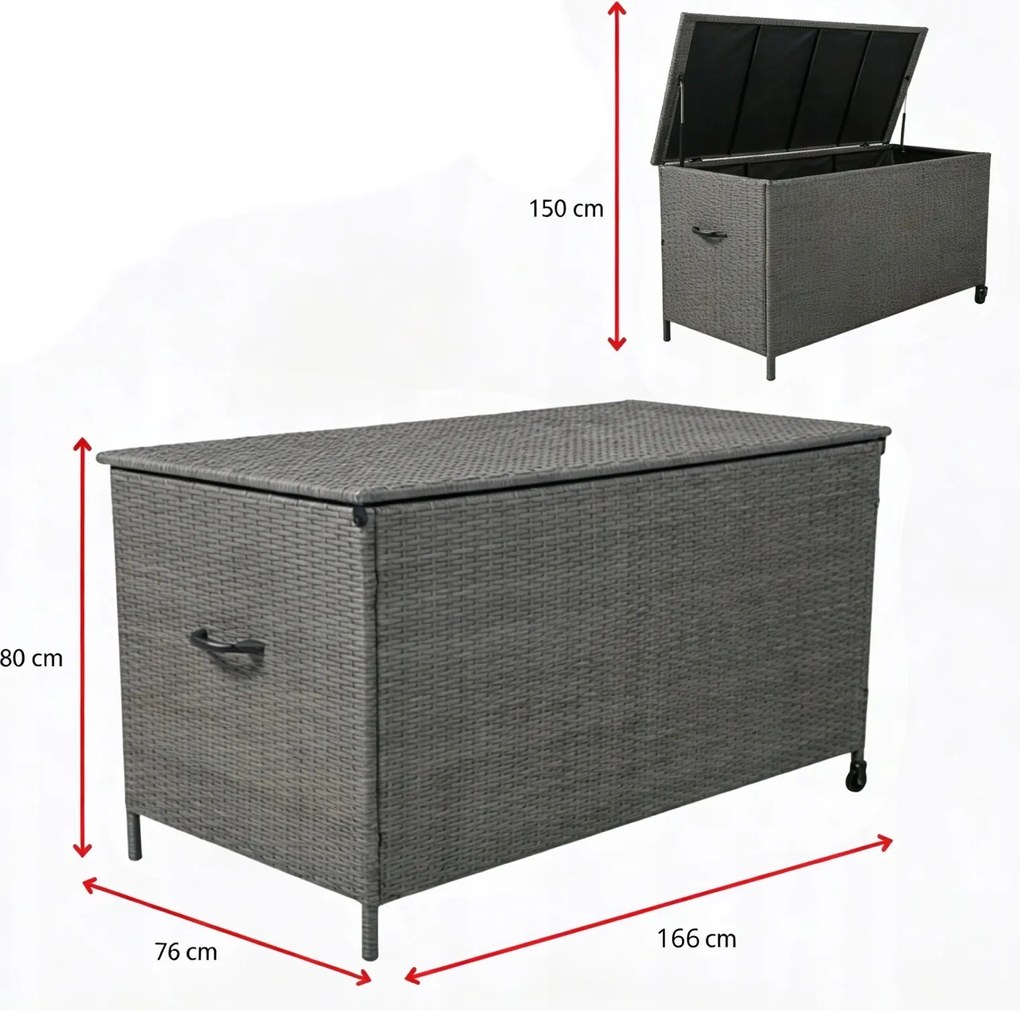 Skrzynia ogrodowa z technorattanu XL-SD-XL, 166x76x80 cm, kolor szary
