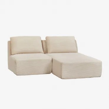 Sofa Modułowy Z Prawym Szezlongiem, 2-częściowy, Z Weluru, Pakowany Próżniowo Temple Len Aksamit Beż Lniany - Sklum