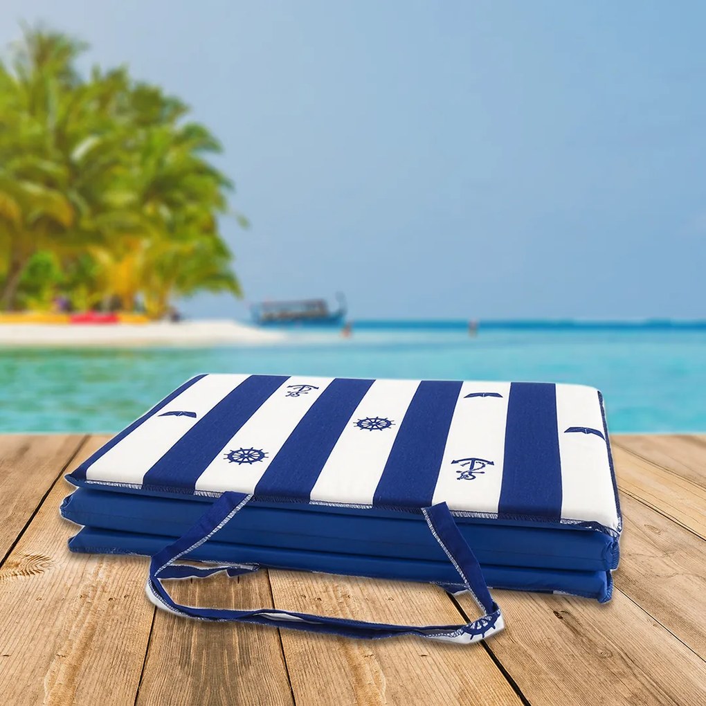 Leżak plażowy PASEK A KOTWICA 137x49 cm, niebiesko-biały