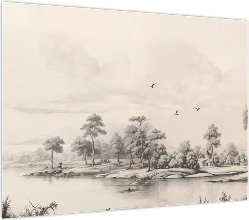 Obraz na szkle - Rysunek krajobrazu w stylu vintage (70x50 cm)