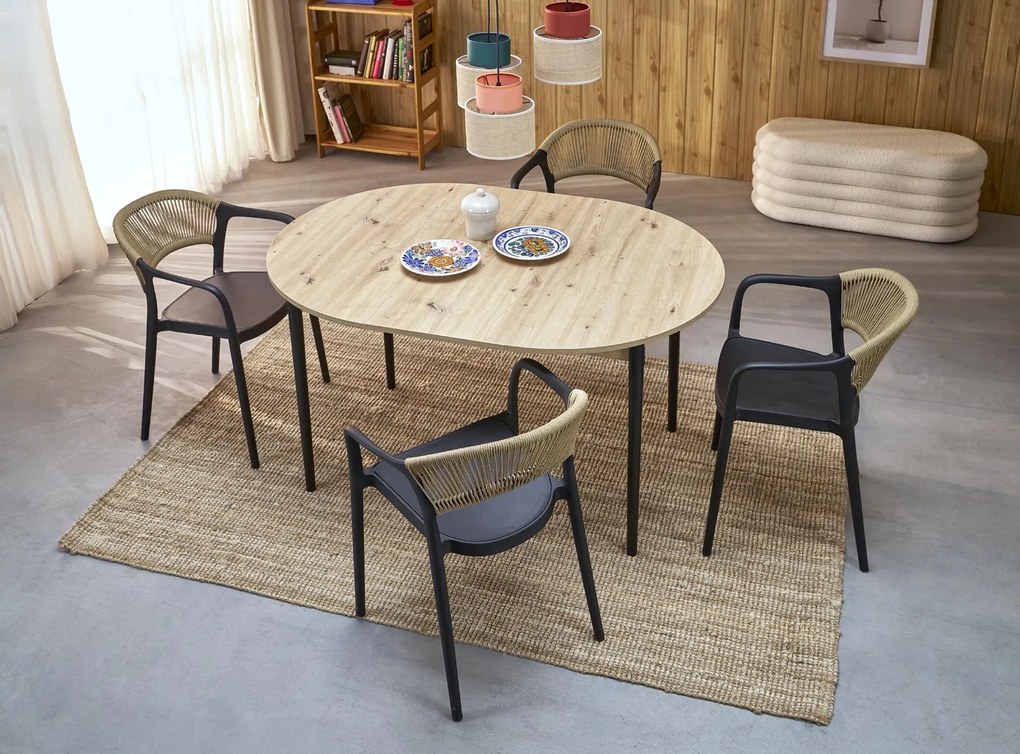 Okrągły stół z funkcją rozkładania Pivot Halmar dąb artisan/czarny