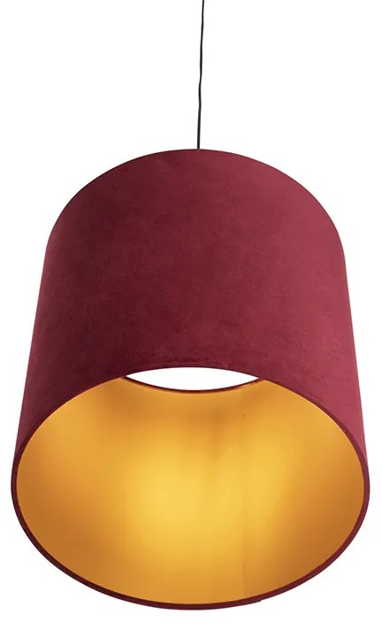 Lampa wisząca z abażurem z czerwonego weluru ze złotem 40 cm - CombiWiejski/ Rustykalny / Vintage Oswietlenie wewnetrzne