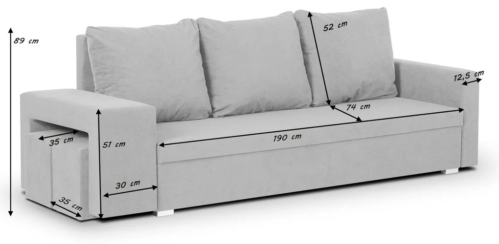 MEGA OKAZJA Kanapa sofa 3 os z funkcją spania DOTEX2 CZARNA Tkanina DOT100 Czarny