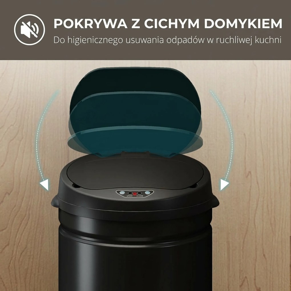 HOMCOM kosz na śmieci 30l bezdotykowy stal nierdzewna z czujnikiem do kuchni pokrywa soft close wygoda | Aosom PL