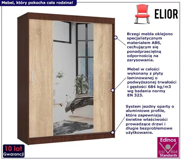 Szafa przesuwna z lustrem wenge + dąb sonoma K8-C33