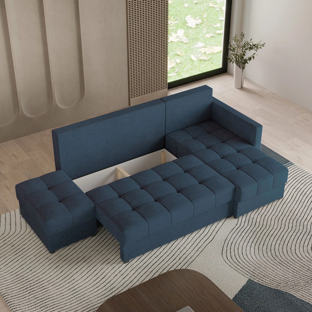 Masseno Narożnik LUMARI z funkcją spania i pojemnikiem na pościel Narozniki L, Rozkładana sofa - Niebieski, NEVE 77