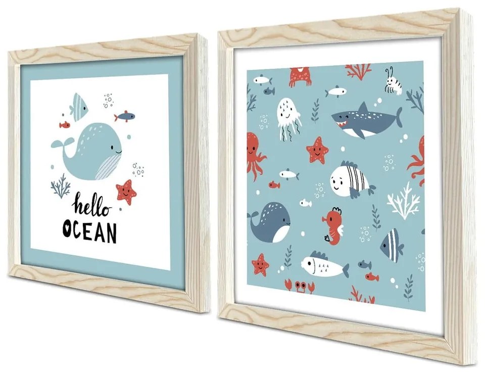 Obrazki dziecięce zestaw 2 szt. 33x68 cm Hello Ocean – Wallity