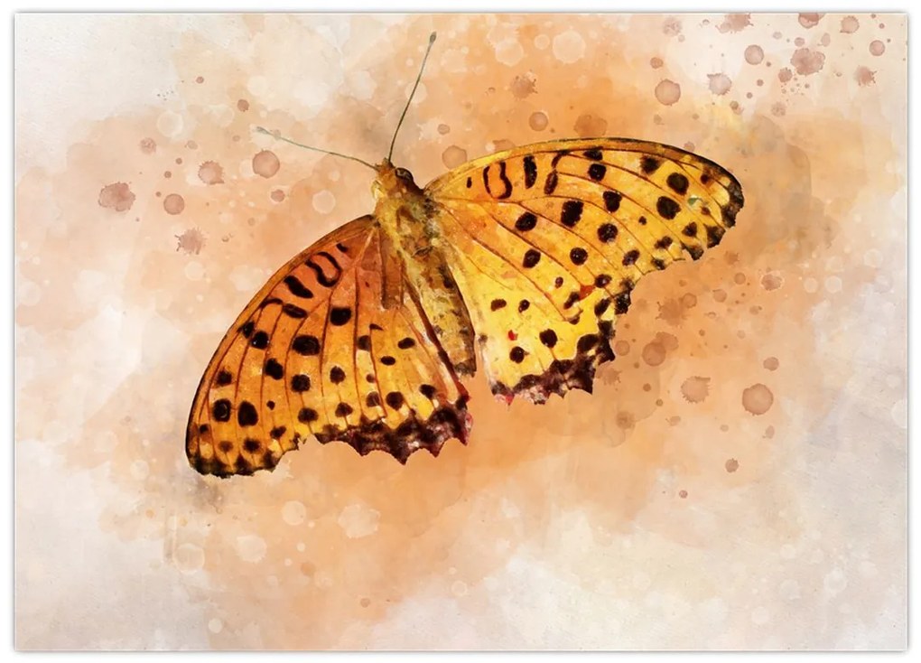 Obraz na szkle - Pomarańczowy motyl, akwarela (70x50 cm)