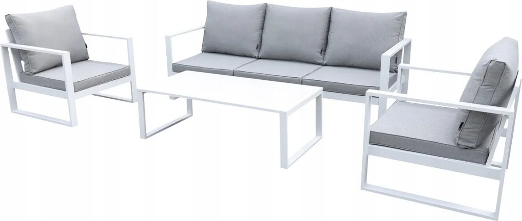 Zestaw mebli ogrodowych biały tarasowy 4 el. aluminiowych sofa, kanapa stół