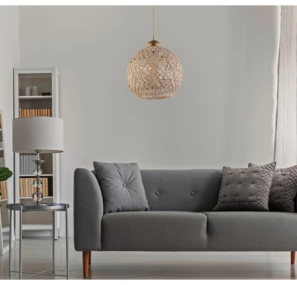 Lampa wisząca w beżowo-złotym kolorze z kloszem z juty ø 24 cm – Opviq lights