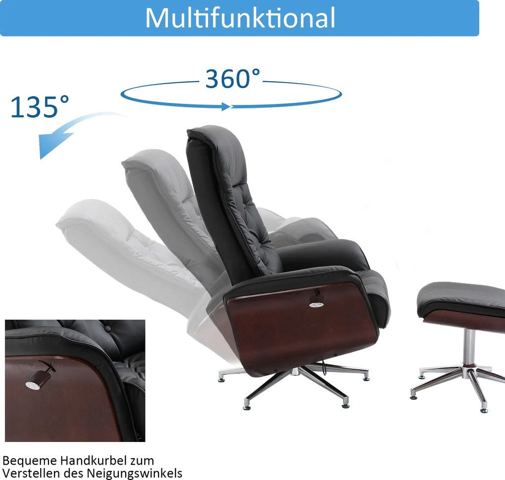 HOMCOM Krzesło TV z podnóżkiem tapicerowane fotel obrotowy 145° odchylany