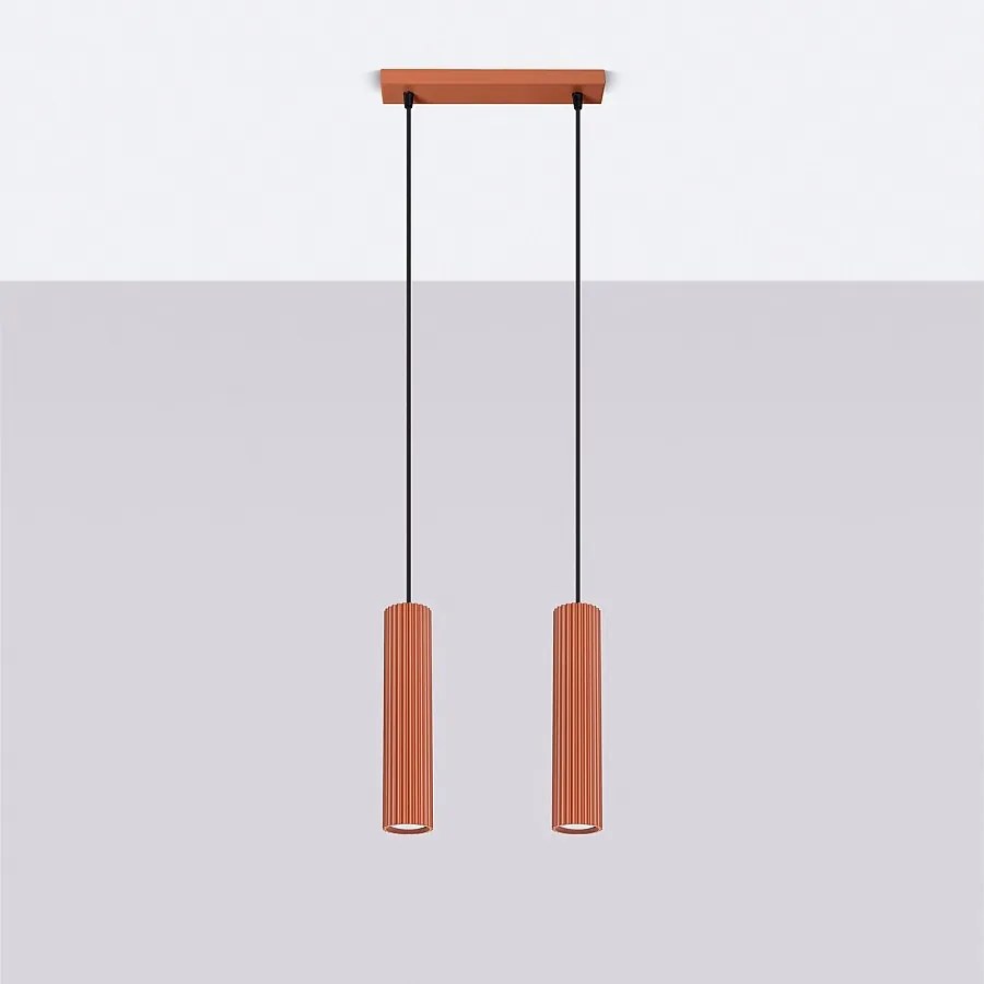 Lampa wisząca minimalistyczny Gloow, aluminium - 2 źródło światła 4000K - L.30 x H.90 cm - ochra czerwona