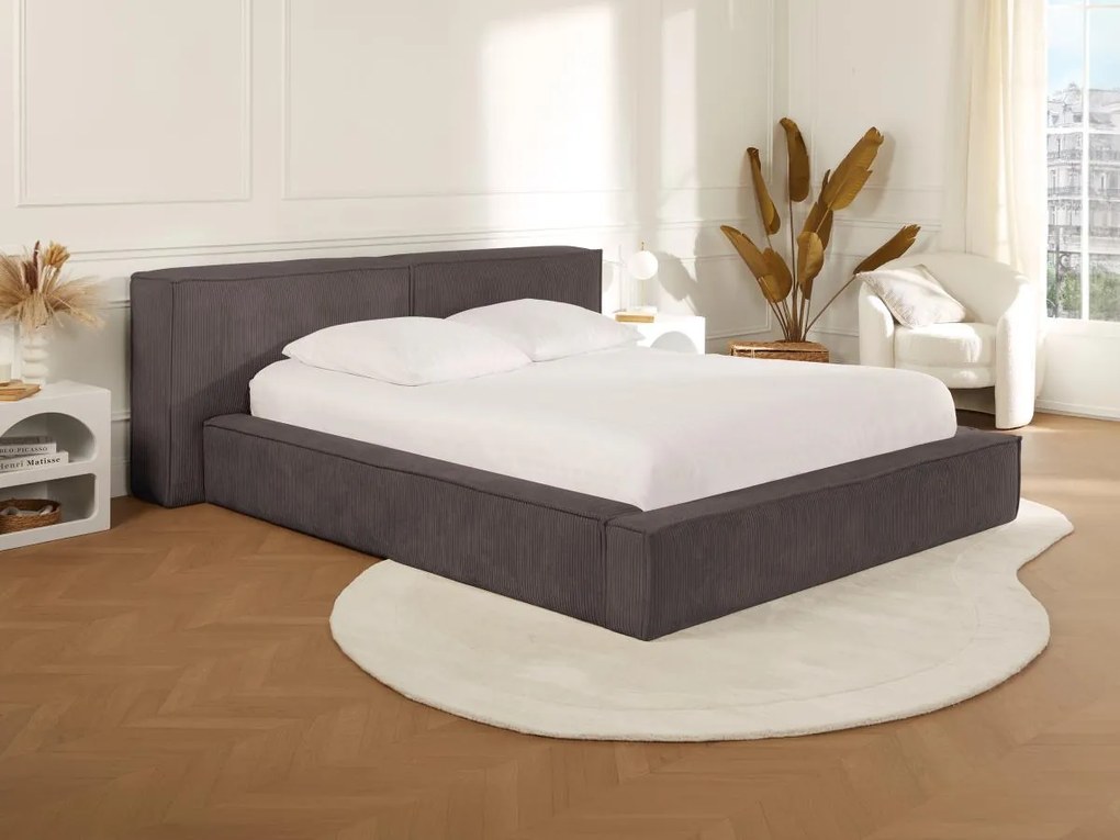 Łóżko ze skrzynią 160 × 200 cm – Sztruks – Taupe + Materac – TIMANO marki Pascal Morabito