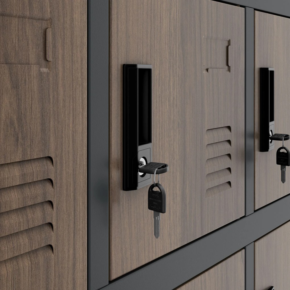 Szafka pracownicza skrytkowa 18-skrytkowa antracytowa/orzech, 900x1850x400 mm: KAROL Eco Design
