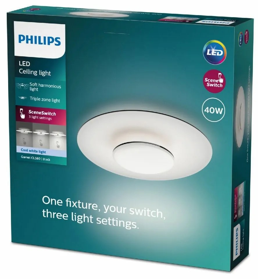 Philips 8720169195318 Lampa sufitowa LED Garnet,czarna, 1x 40 W 4400lm 4000K IP20