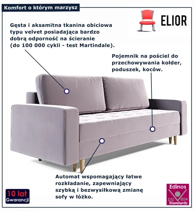 Jasnoróżowa welurowa sofa rozkładana B3-F46