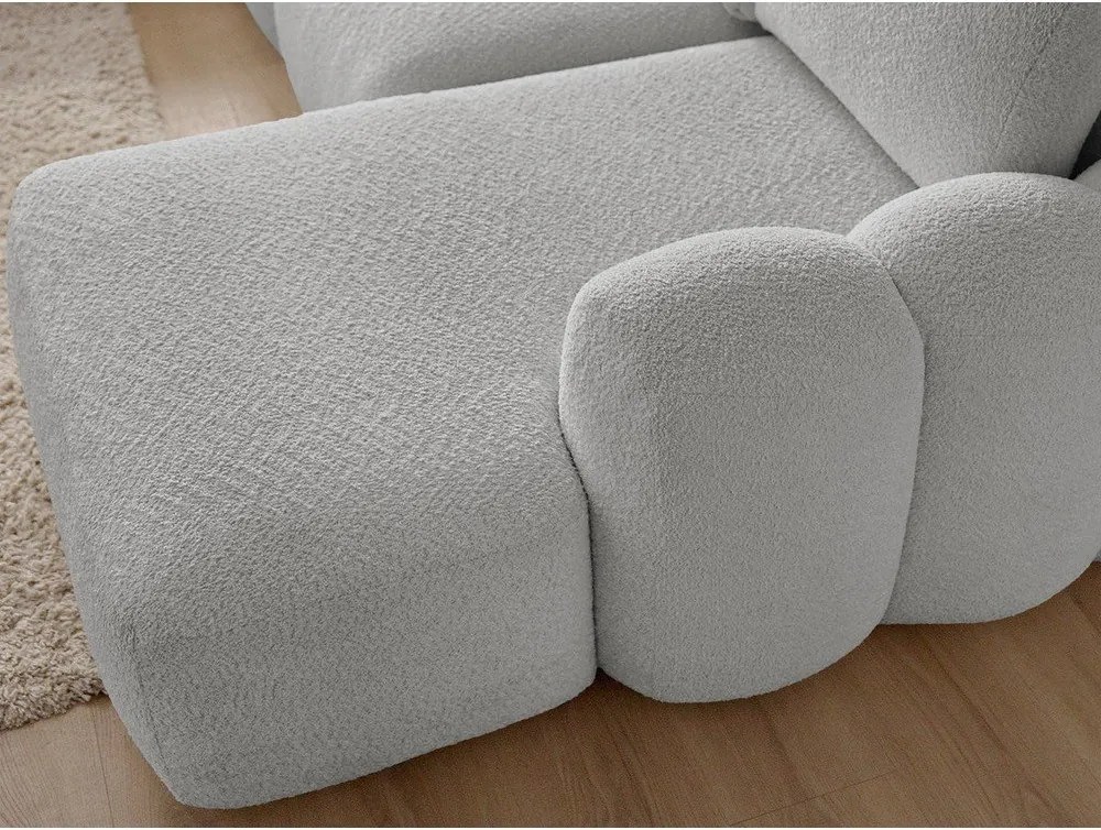 Jasnoszary rozkładany/ze schowkiem narożnik z materiału bouclé (prawostronny/z szezlongiem) Montaigne – Bobochic Paris