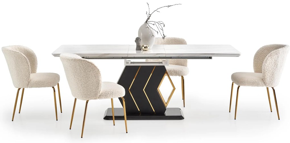 VINCENZO stół rozkładany 130-180/130/76 cm blat: biały marmur, noga czarny złoty