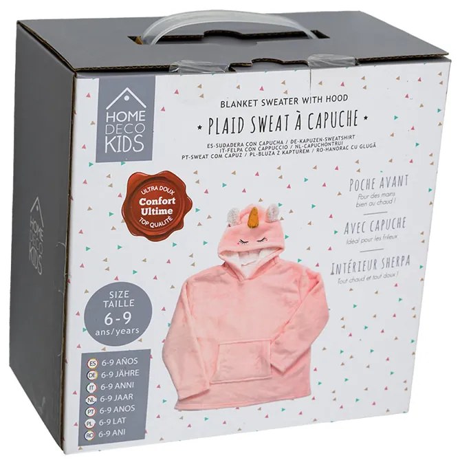 Dziecięcy koc bluza z rękawami i kapturem HOODIE UNICORN różowy