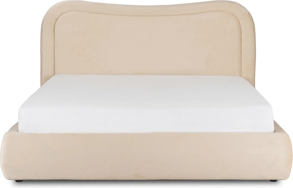 Łóżko Tapicerowane 160x200 cm HAGA ze Stelażem i Pojemnikiem Dwuosobowe Welurowe Kremowe