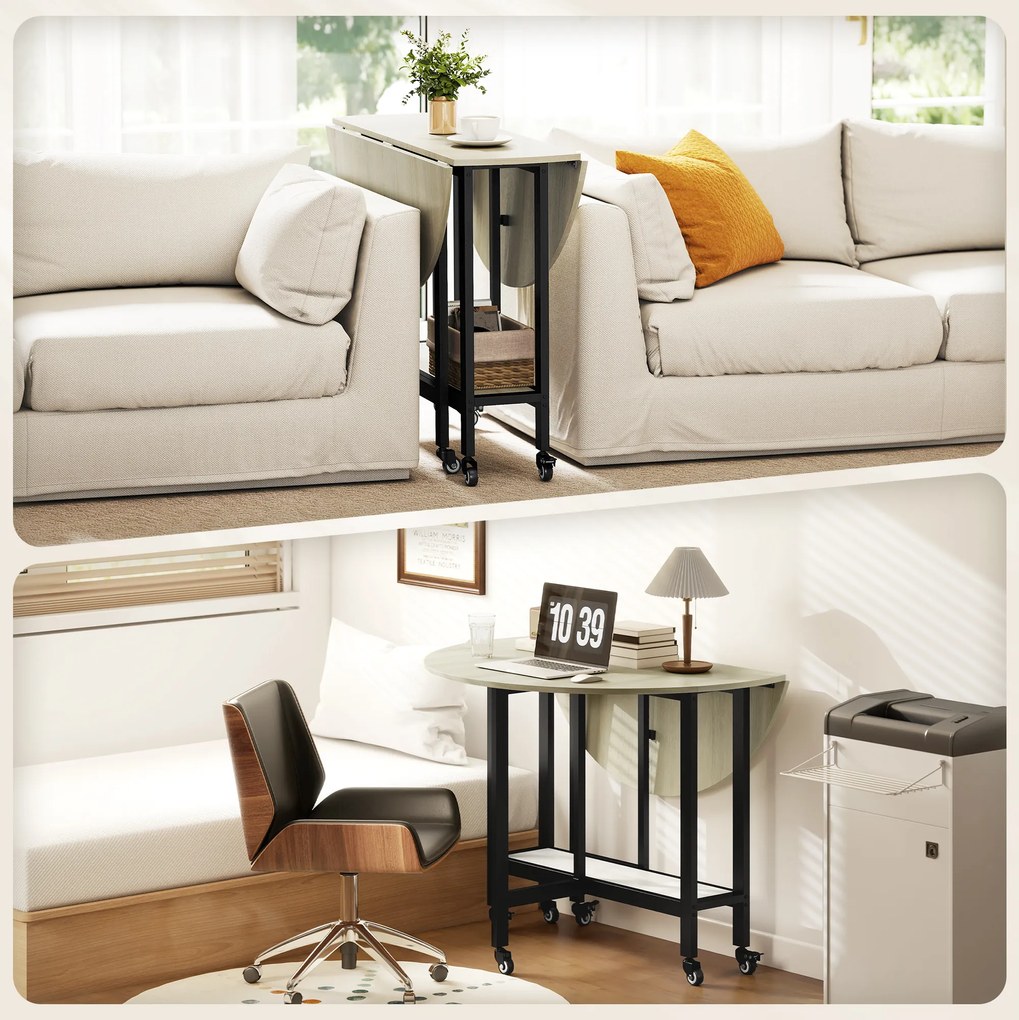 HOMCOM Składany stół, stół z funkcją składania i otwartą półką, mobilny stół kuchenny do jadalni, małych przestrzeni, naturalny | Aosom PL