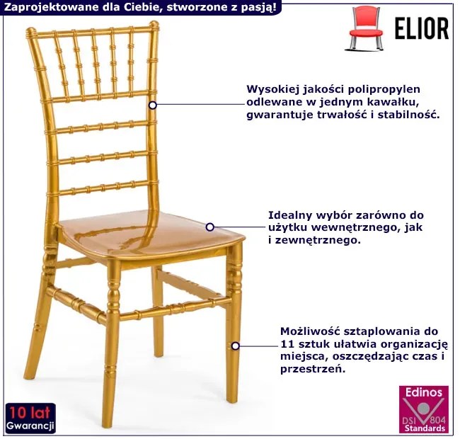 Złote krzesło stołowe krzesło chiavari K5-E08