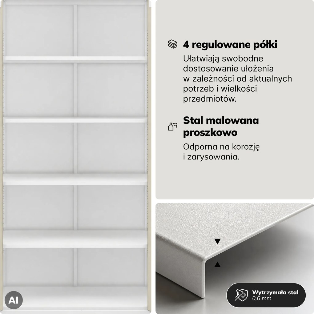 Witryna przeszklona metalowa wysoka z zamkiem biała/dąb sonoma, 900x1850x400 mm: AMELIA Eco Design