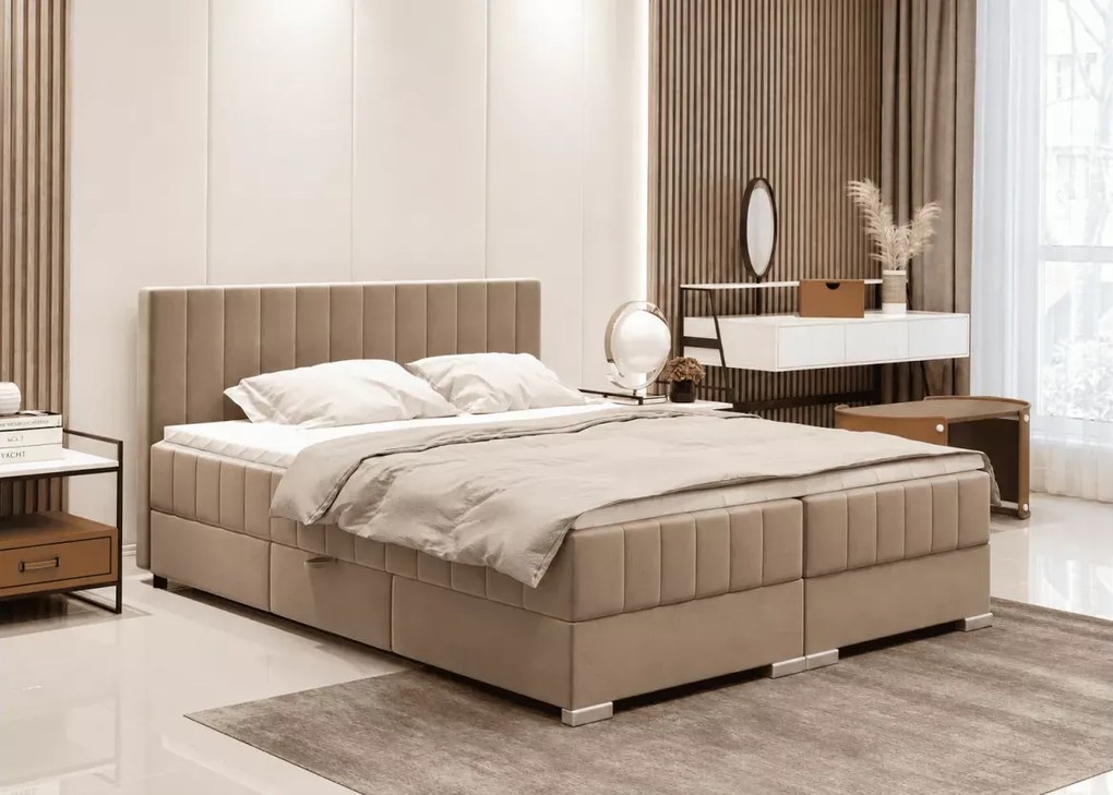 Łóżko kontynentalne Galla boxspring z pojemnikami sprężyny bonell tapicerowane premium