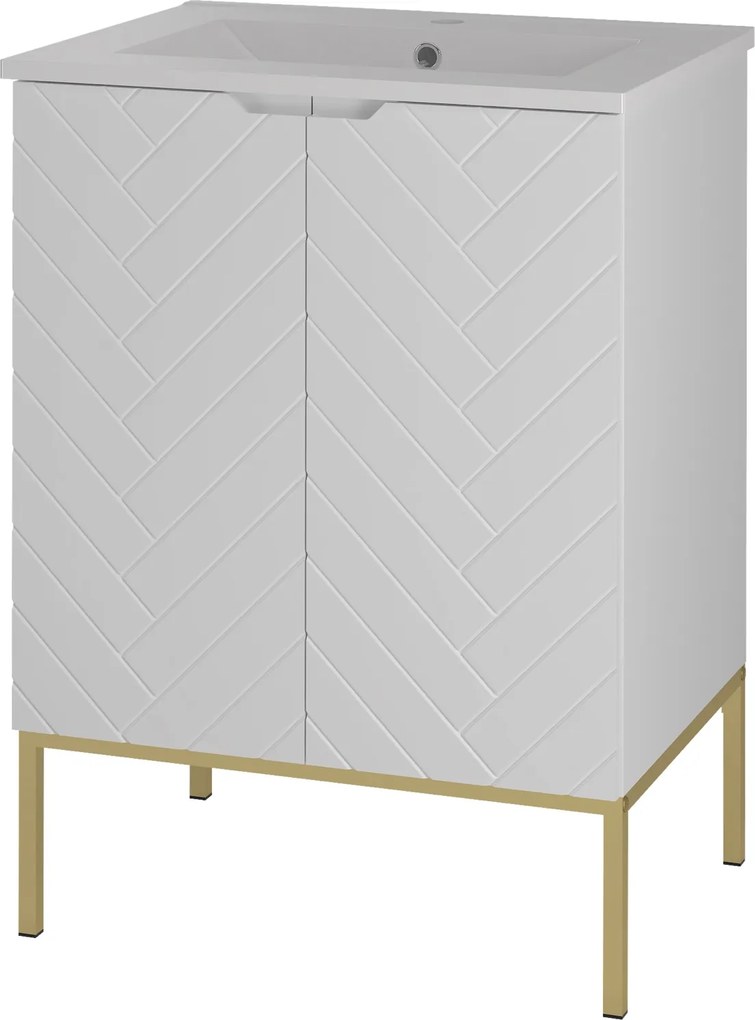 Szafka z umywalką wpuszczaną Aspen 09, biały mat/złoty, 60 cm - zestaw 3