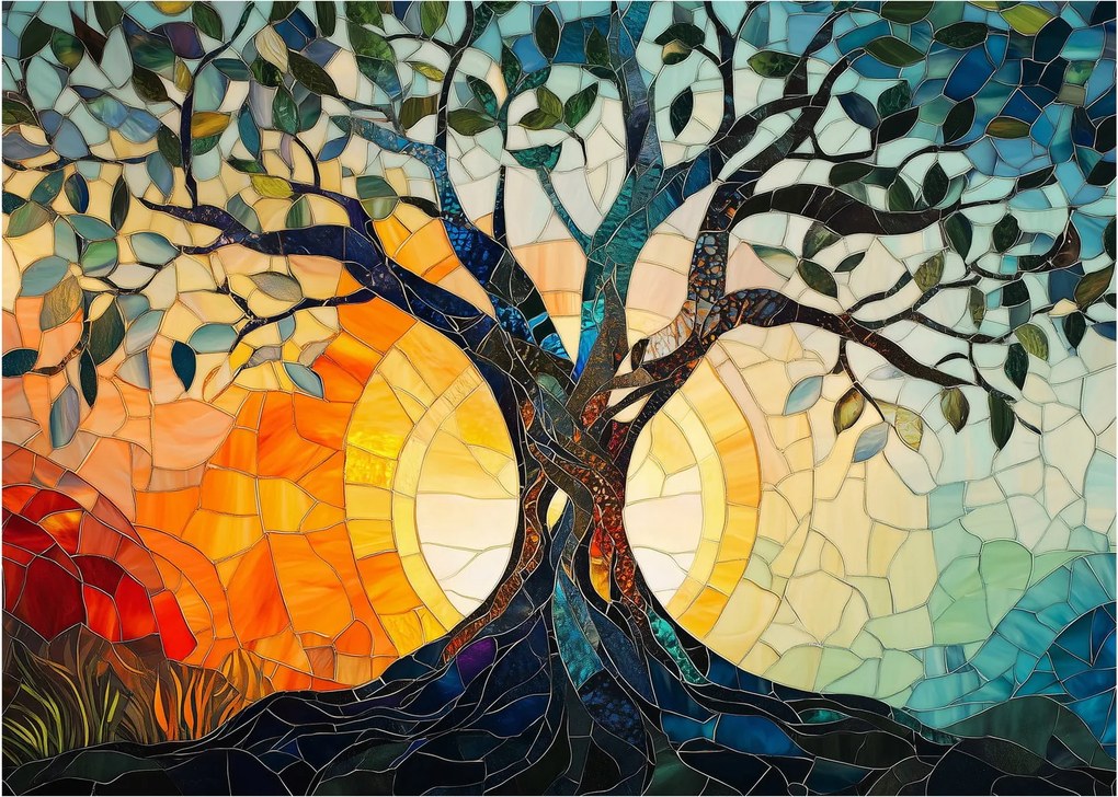 Obraz – Mozaika – słońce i drzewo I. (70x50 cm)
