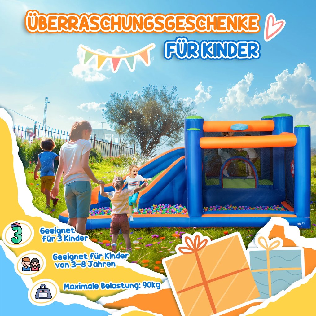 Outsunny Zamek Bawialnia Nadmuchiwany z Zjeżdżalnią Basenem i Strefą Skakania dla 3 Dzieci Wielofunkcyjny | Aosom PL