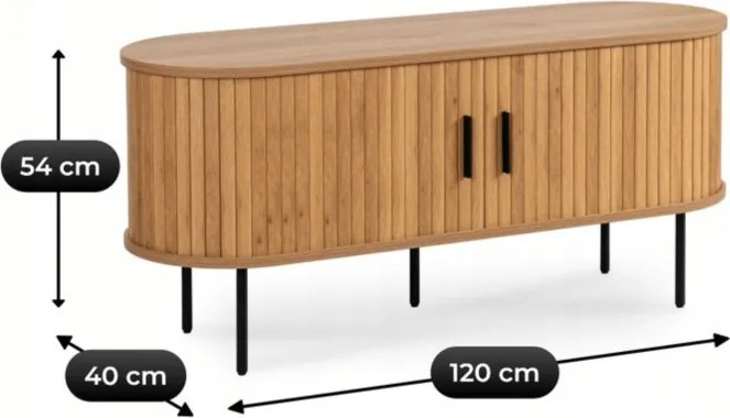 Szafka RTV do Salonu Dwudrzwiowa TRISH 120 cm Dąb Ryflowana Nowoczesna