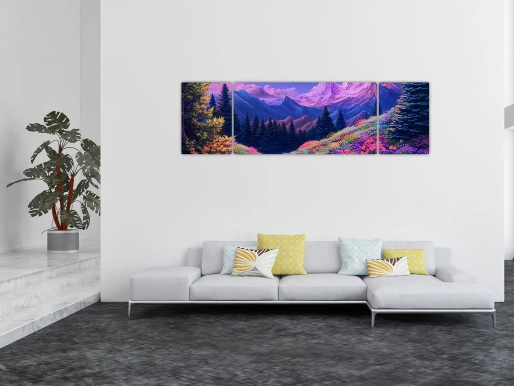 Obraz - Fioletowy krajobraz przy pełni księżyca (170x50 cm)