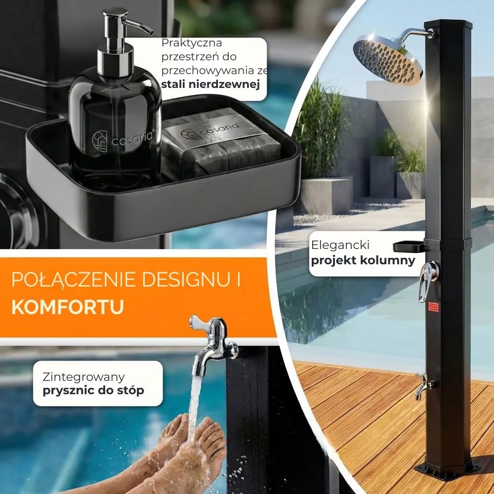 Prysznic solarny z pokrywą HAVANA, 60 l, czarny Casaria