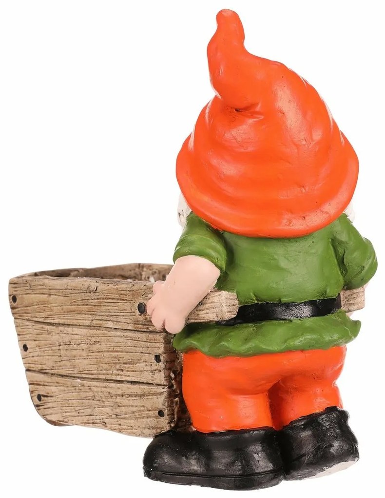 Ozdoba ogrodowa Krasnal z taczkami, pomarańczowa,31 x 16 x 33 cm