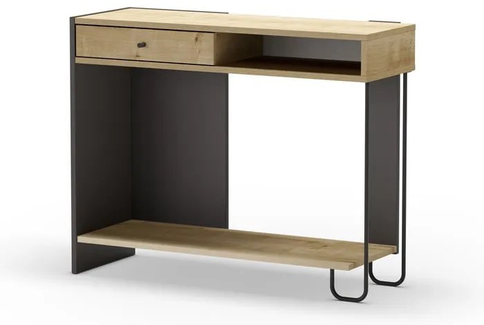 Czarno-naturalna konsola z blatem w dekorze dębu 35x100 cm Saturne – Marckeric