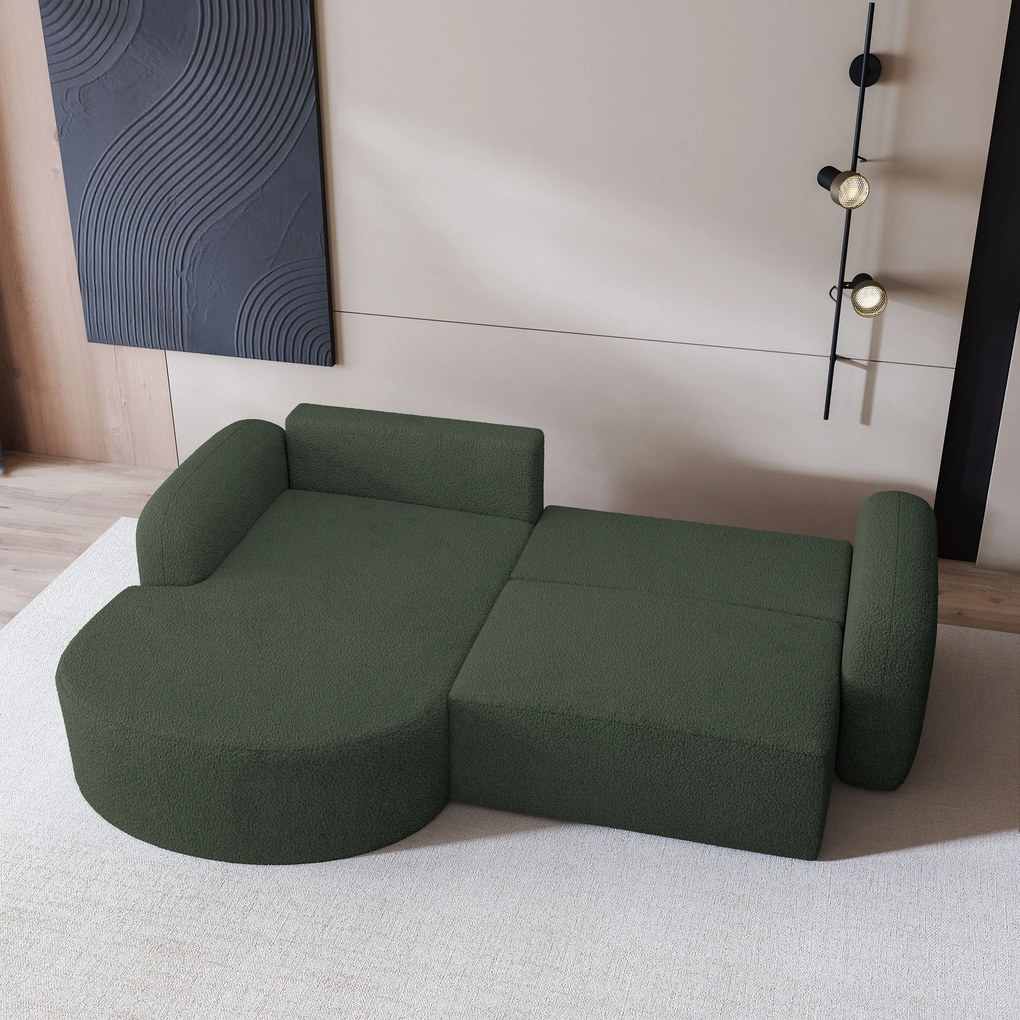 Masseno Narożnik AMILIA z funkcją spania i pojemnikiem na pościel Narozniki L, Rozkładana sofa - Zielony, QUELLE 37